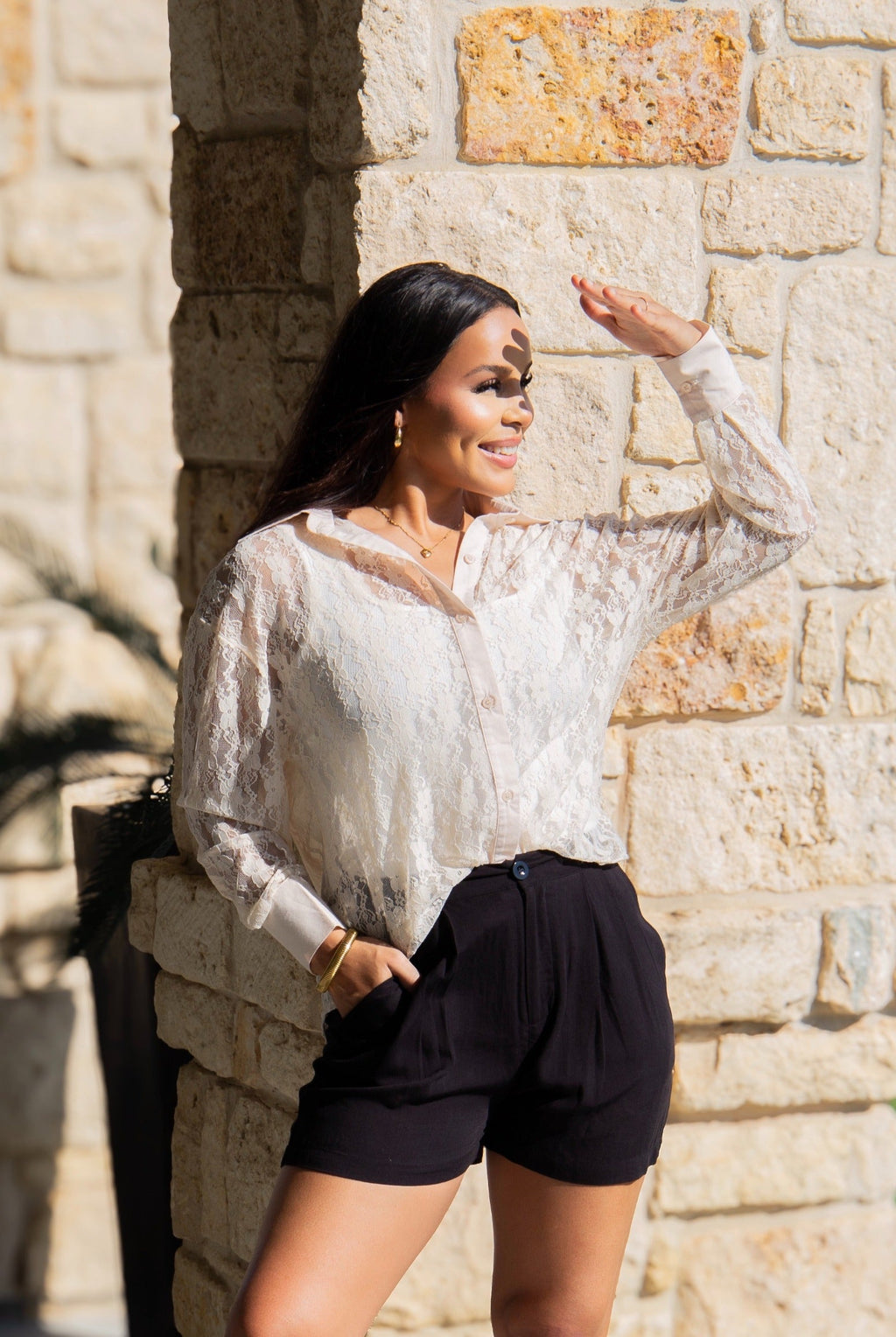 Kathryn Classic Button-up, Ivory Lace Ivory view 3 (top) - ivory lace, button ivory lace - shop at us.meeeshop