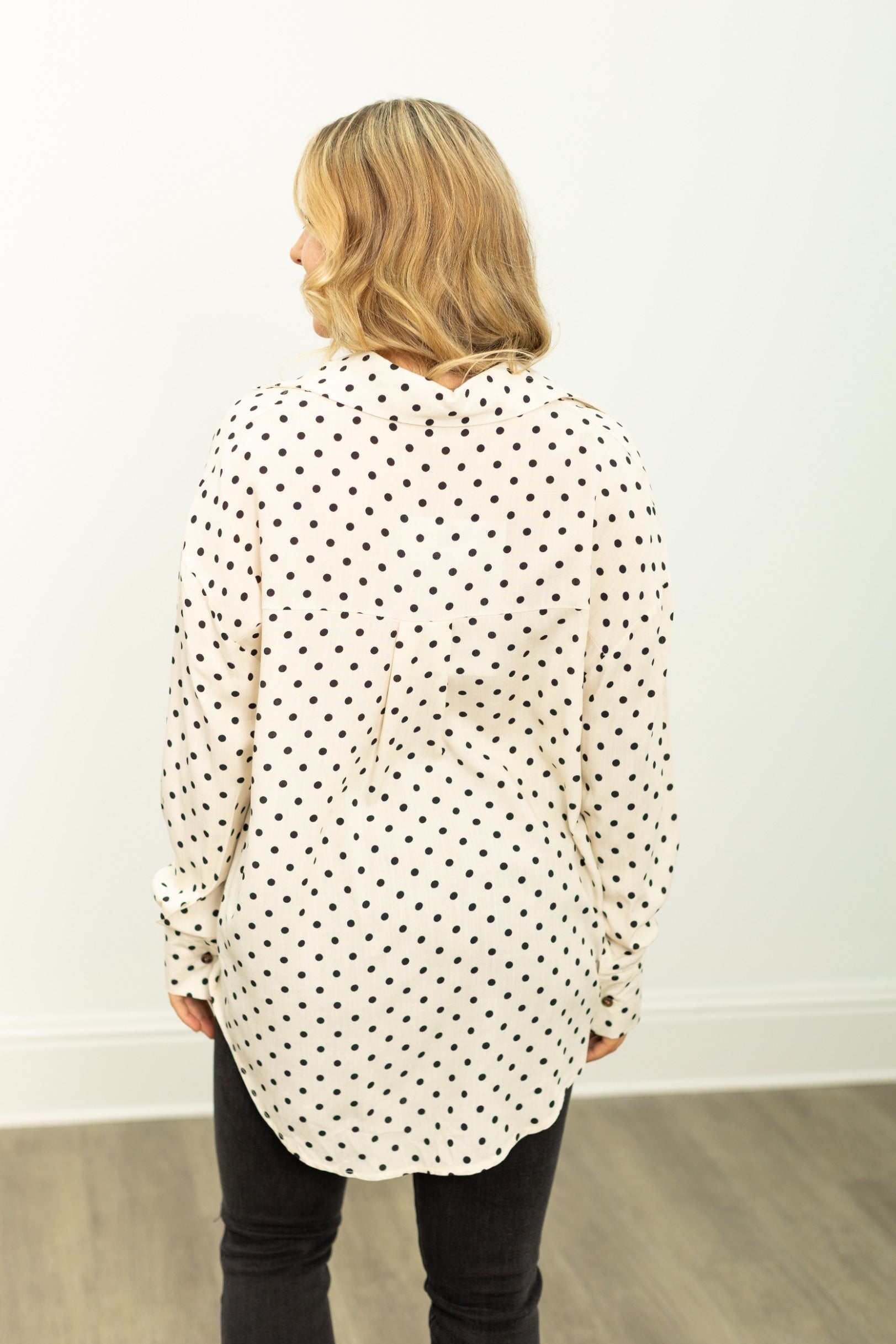 Kathryn Classic Button-up, Ivory Polka-dot in Ivory view 3 - Polka Dot Classic (top)
