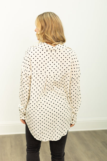 Kathryn Classic Button-up, Ivory Polka-dot in Ivory view 3 - Polka Dot Classic (top)