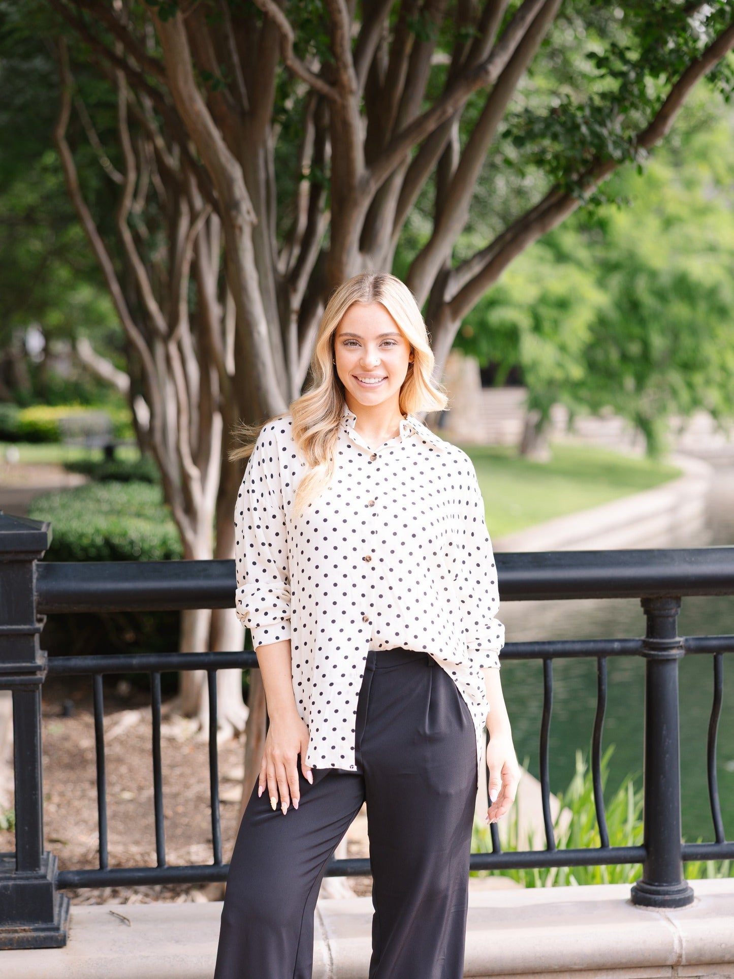 Kathryn Classic Button-up, Ivory Polka-dot view 11 - Polka Dot Classic (top)