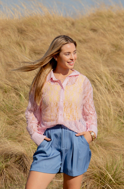Kathryn Classic Button-up, Light Pink Lace view 10 (top)