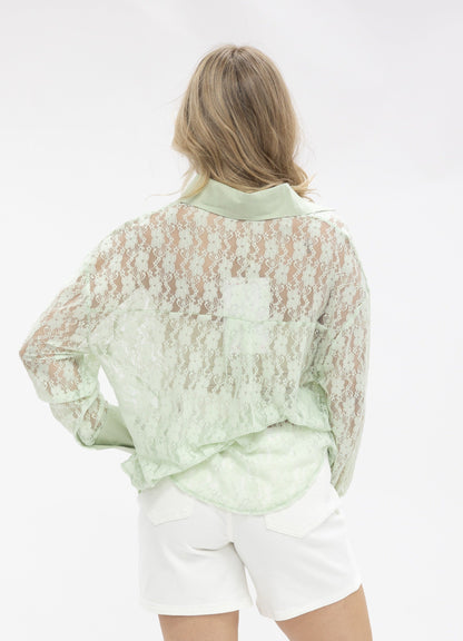 Kathryn Classic Button-up, Mint Lace in Mint view 3 (top)