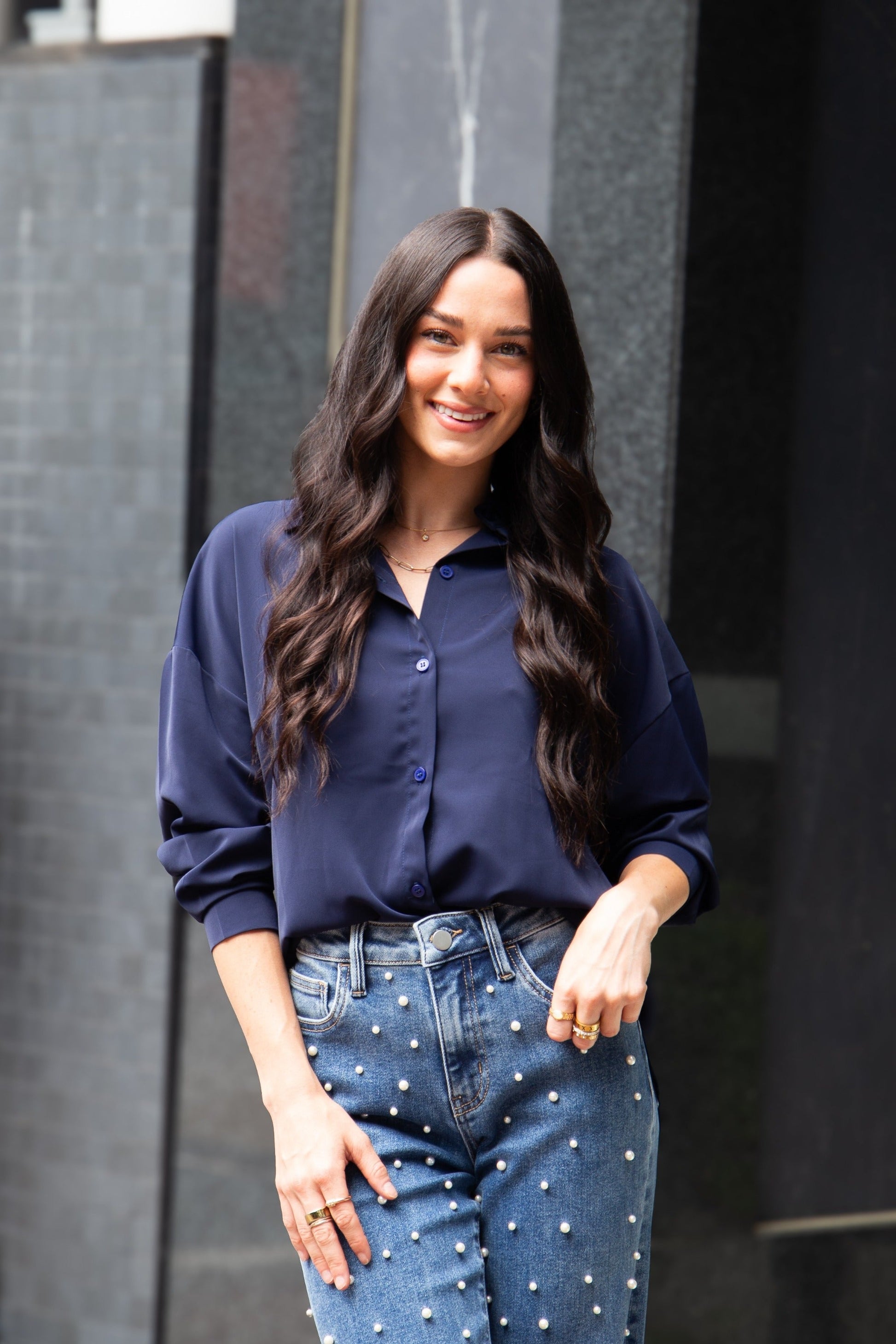 Kathryn Classic Button-up, Navy in Navy - Button Navy (top)