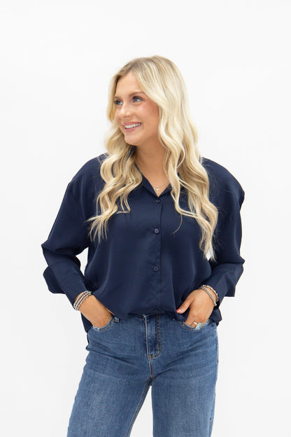 Kathryn Classic Button-up, Navy in Navy view 5 - Button Navy (top)