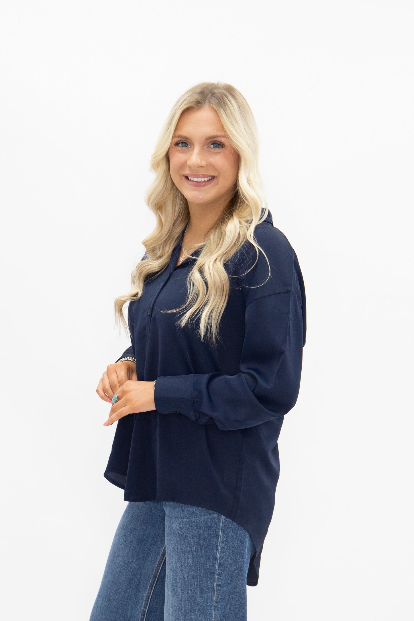 Kathryn Classic Button-up, Navy in Navy view 6 - Button Navy (top)