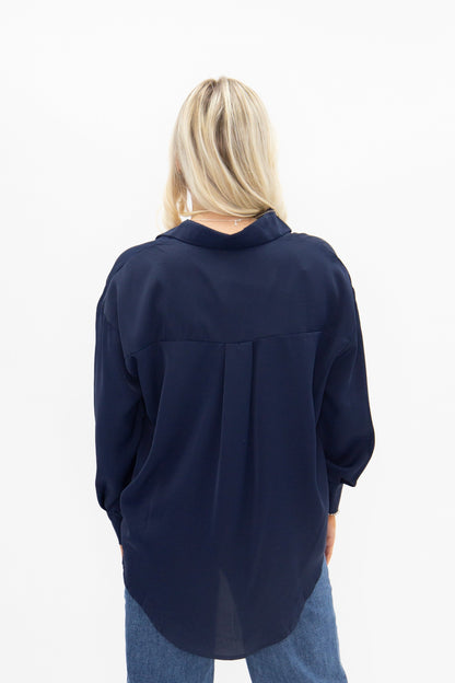 Kathryn Classic Button-up, Navy in Navy view 7 - Button Navy (top)