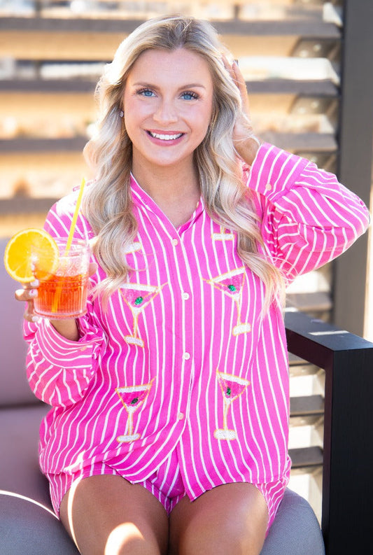 Kathryn Classic Button-up, Pink Stripes in Pink (top)