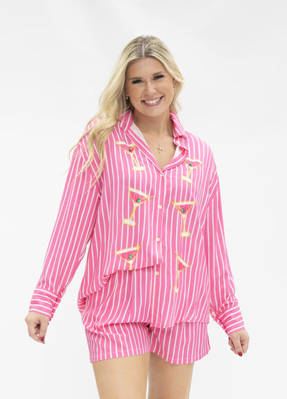 Kathryn Classic Button-up, Pink Stripes in Pink view 5 (top)