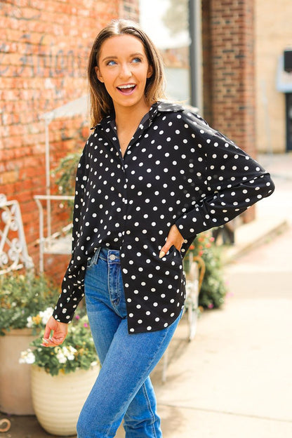 Kathryn Classic Button-up, Polka-dot in Black view 3 - Polka Dot Classic (top)