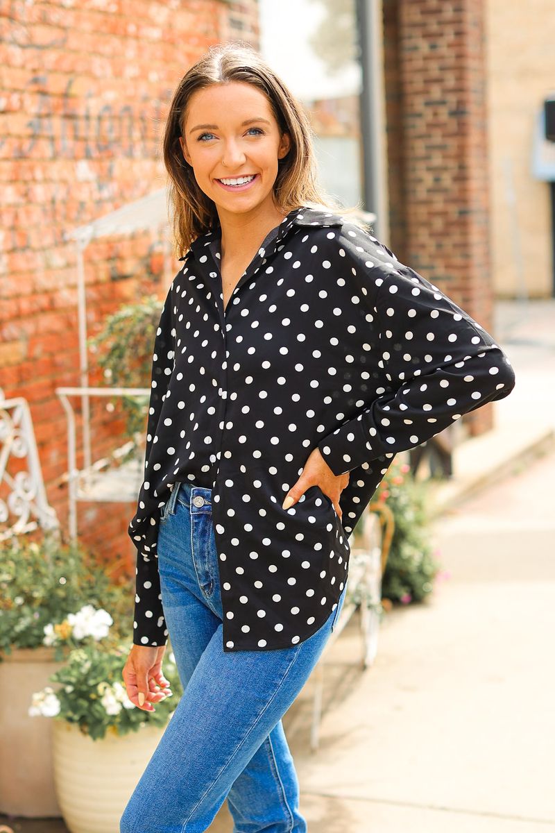 Kathryn Classic Button-up, Polka-dot in Black view 4 - Polka Dot Classic (top)