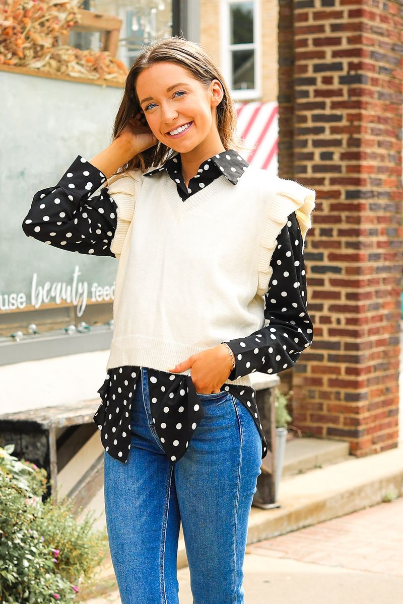 Kathryn Classic Button-up, Polka-dot in Black view 5 - Polka Dot Classic (top)