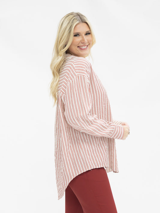 Kathryn Classic Button-up, Red Stripes in Red view 2 (top)