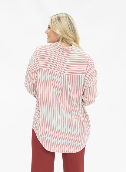Kathryn Classic Button-up, Red Stripes in Red view 3 (top)