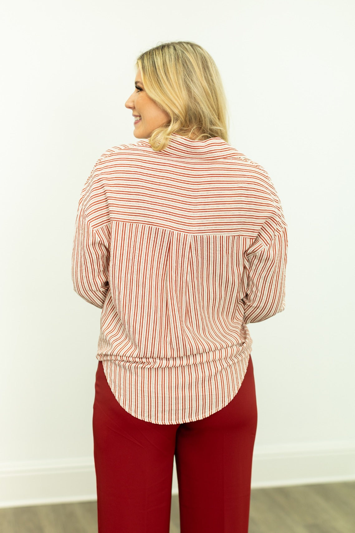 Kathryn Classic Button-up, Red Stripes view 10 (top)