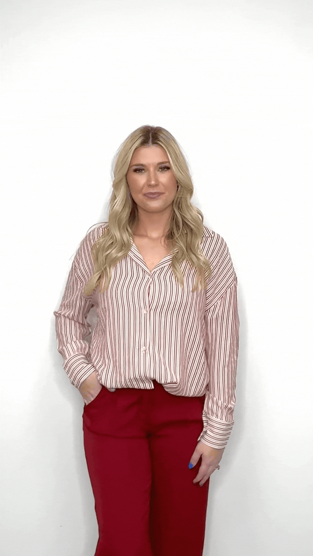Kathryn Classic Button-up, Red Stripes view 9 (top)
