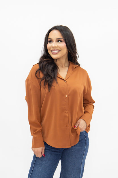 Kathryn Classic Button-up, Rust in Rust view 5 - Button Rust (top)