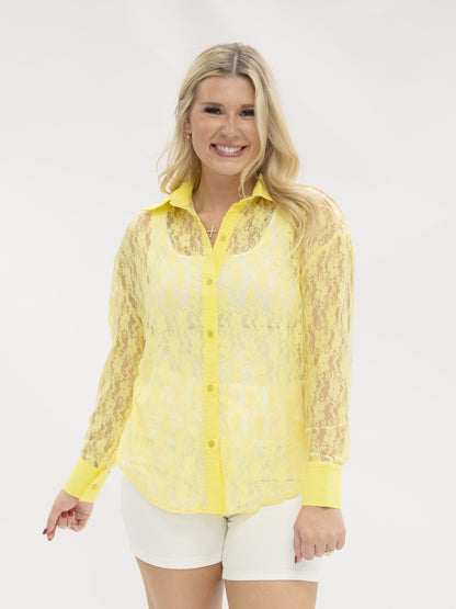 Kathryn Classic Button-up, Yellow Lace in Yellow (top)