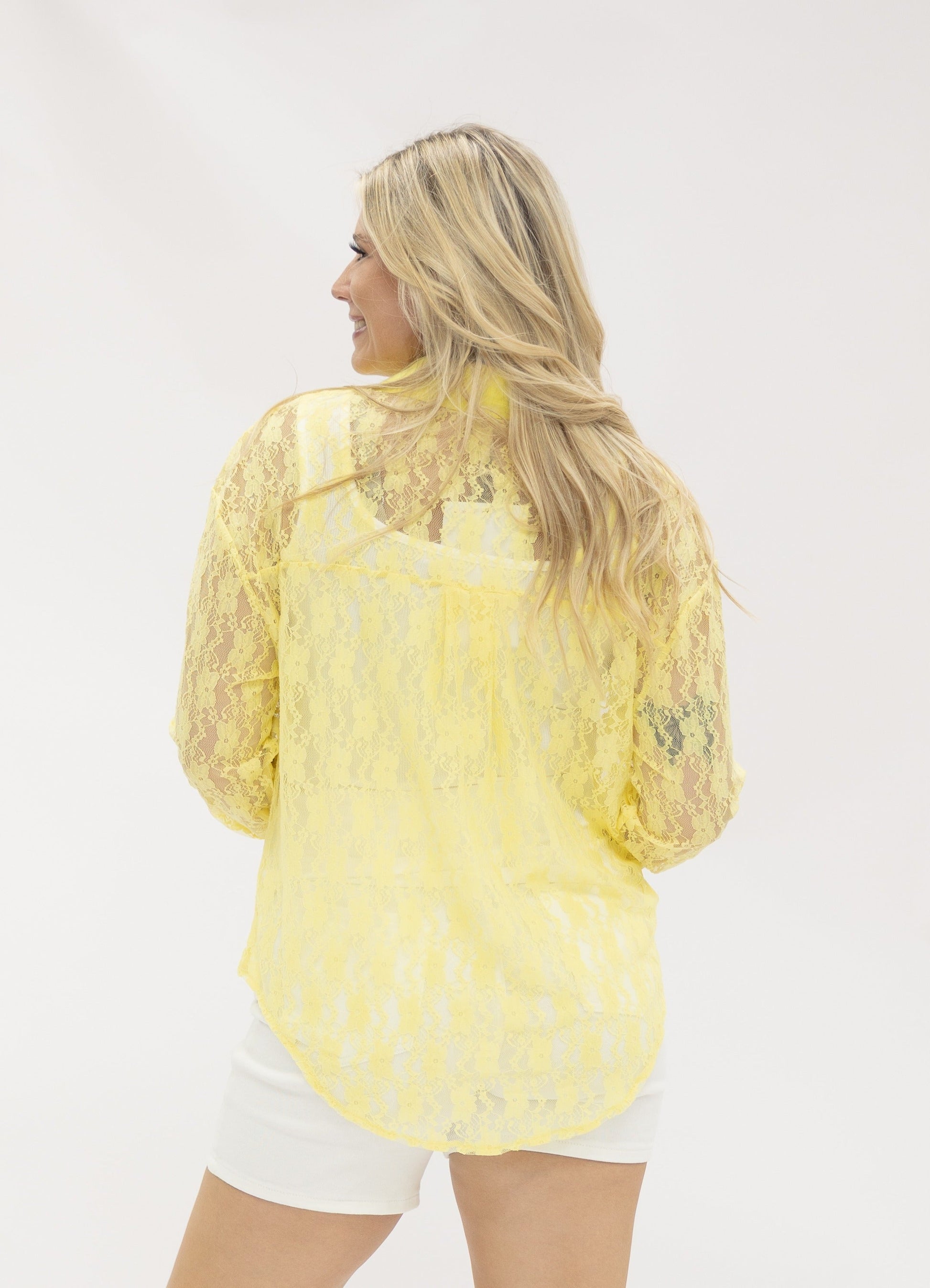 Kathryn Classic Button-up, Yellow Lace in Yellow view 3 (top)