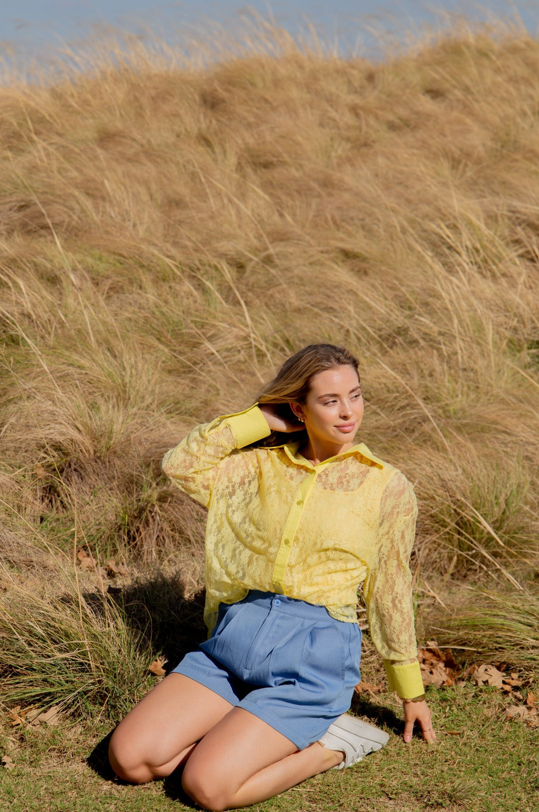 Kathryn Classic Button-up, Yellow Lace view 8 (top)