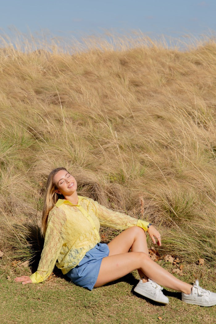 Kathryn Classic Button-up, Yellow Lace view 9 (top)
