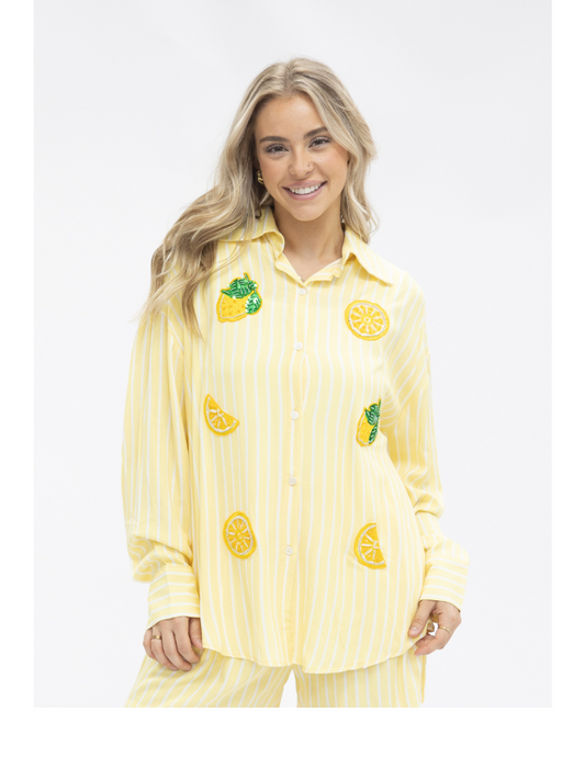 Kathryn Classic Button-up, Yellow Stripes in Yellow (top)