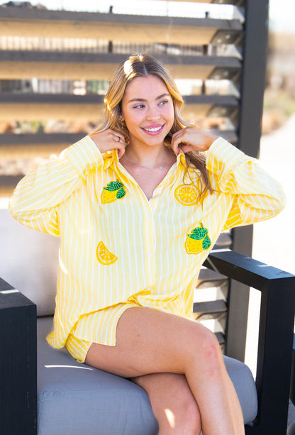 Kathryn Classic Button-up, Yellow Stripes in Yellow view 6 (top)