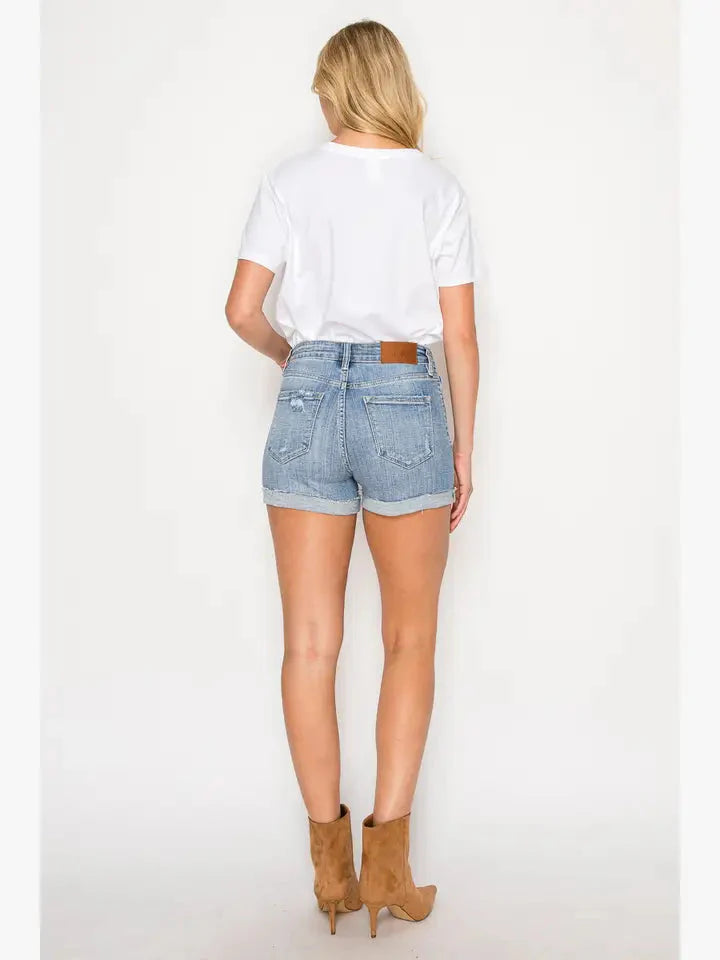Kathy High Rise Cuffed Stretch Shorts in XL view 4 - High-Waisted - Kathy High Rise Distressed Jean Shorts (bottom)