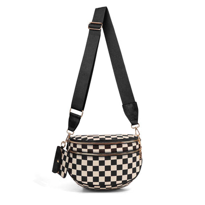 Kaylee Mixed Media Double Zip Crossbody Sling Bag - MeeeShop Women's Fashion