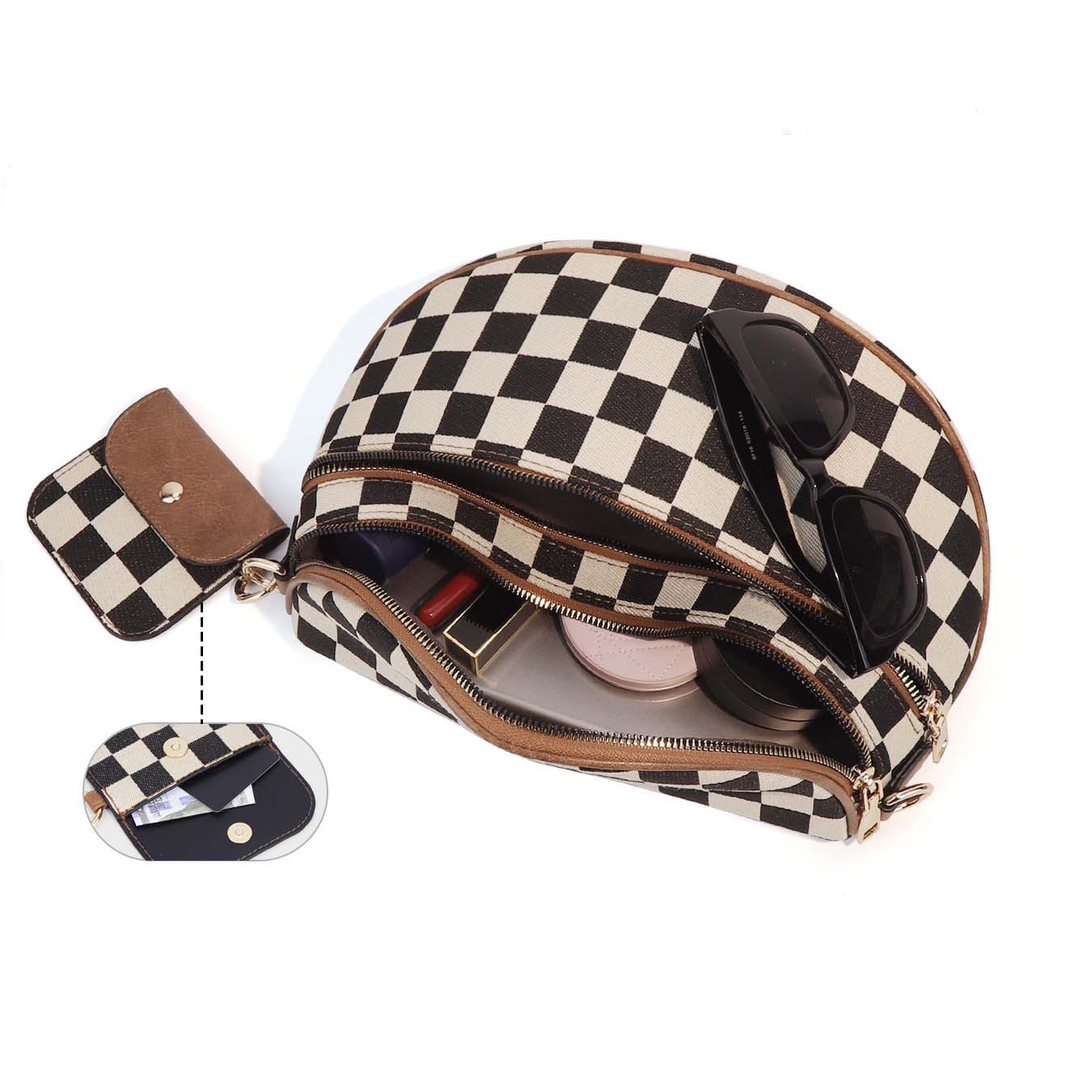 Kaylee Mixed Media Double Zip Crossbody Sling Bag view 7 - Bag Crossbody