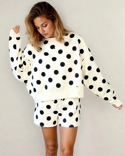 kaylee polka dot Kaylee Polka Dot Print Pullover Shorts Set - Cream Beige (bottom) - shop at us.meeeshop
