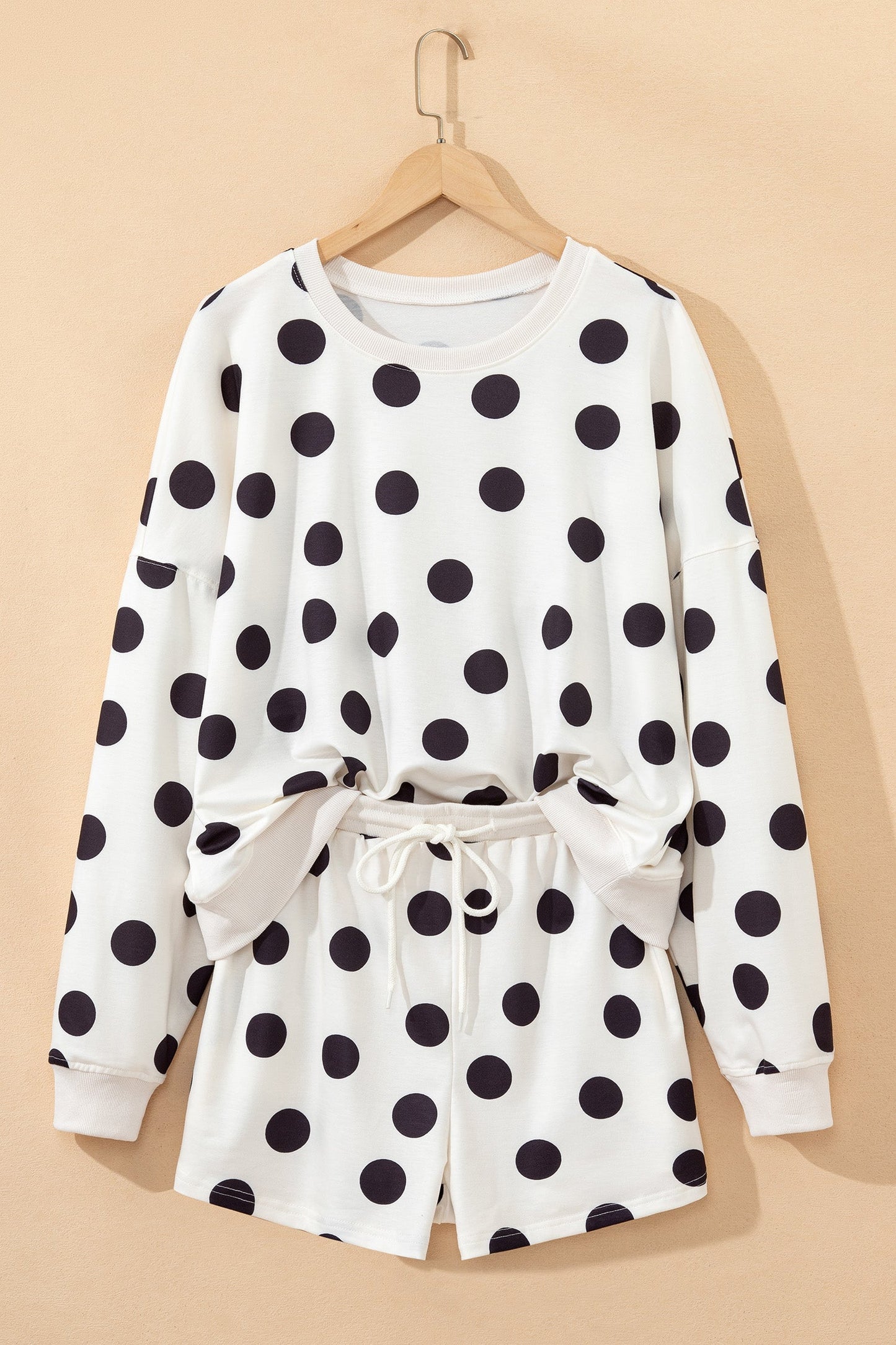 kaylee polka dot Kaylee Polka Dot Print Pullover Shorts Set - Cream view 3 (bottom) - shop at us.meeeshop