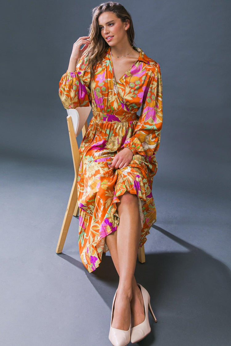 Keep Getting Better Woven Midi Dress BURNT ORANGE view 3 (dress) - midi dress, woven midi dress - shop at us.meeeshop