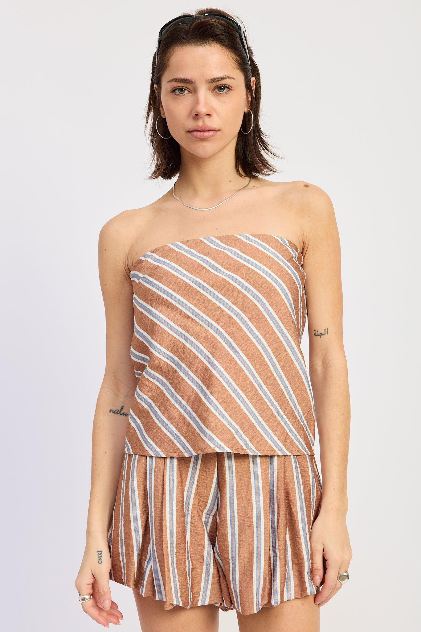 Kenna Top Tan Blue Stripe (top) - kenna top reformation, kenna top forever new, outcast kenna top - shop at us.meeeshop