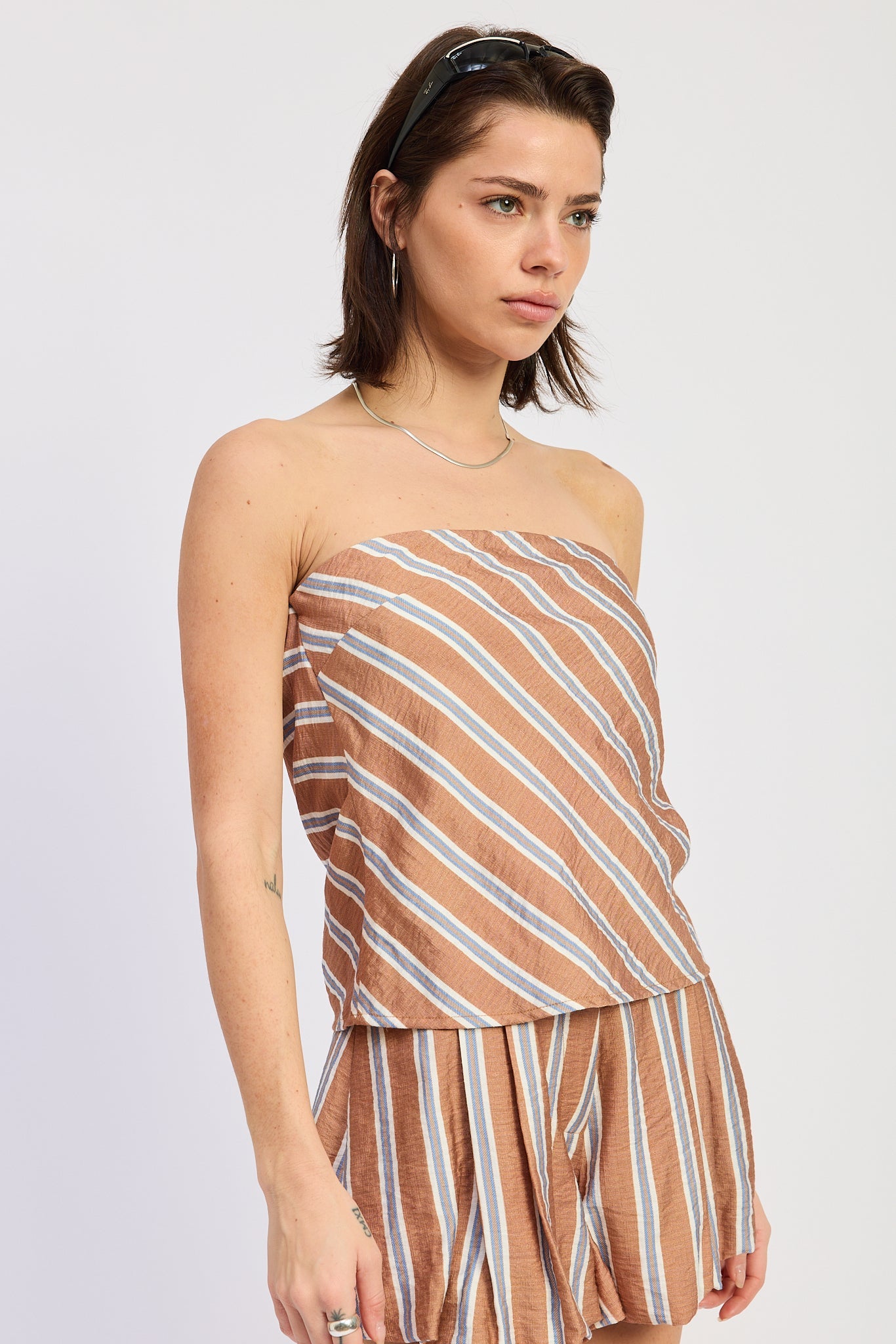 Kenna Top Tan Blue Stripe view 2 (top) - kenna top reformation, kenna top forever new, outcast kenna to - shop at us.meeeshop