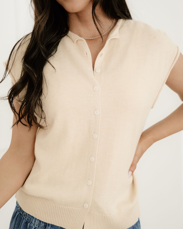 Kiara Rolled Hem Cap Sleeve Sweater Top in S - Top Sweater