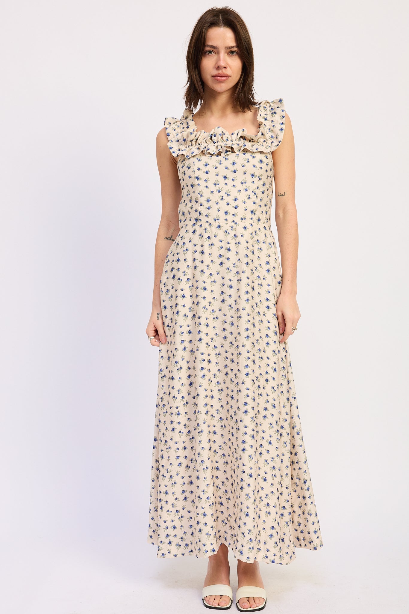Kinsley Midi Dress in Blue Multi - Kinsley Midi Dress - Beige