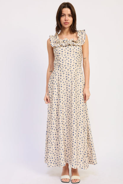 Kinsley Midi Dress in Blue Multi - Kinsley Midi Dress - Beige