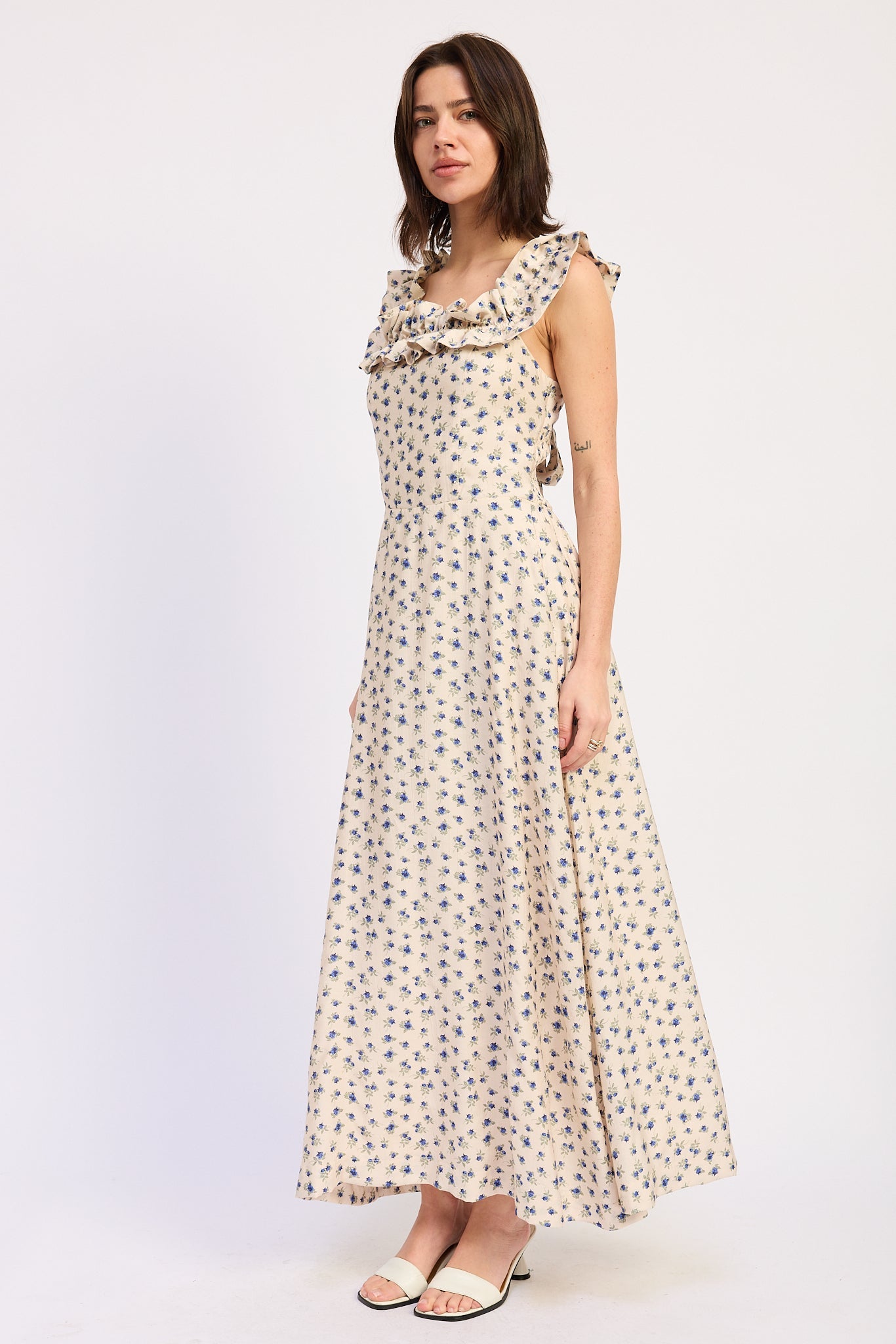 Kinsley Midi Dress in Blue Multi view 2 - Kinsley Midi Dress - Beige