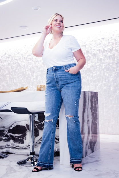 Kinsley plus High Rise Skinny Bootcut with Release Hem Jeans in P-16 - High-Waisted (bottom)