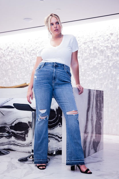 Kinsley plus High Rise Skinny Bootcut with Release Hem Jeans in P-18 view 2 - High-Waisted (bottom)