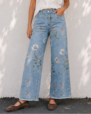 Kinsley Retro Floral Print Frayed Hem Shift Jeans in 4 (dress)