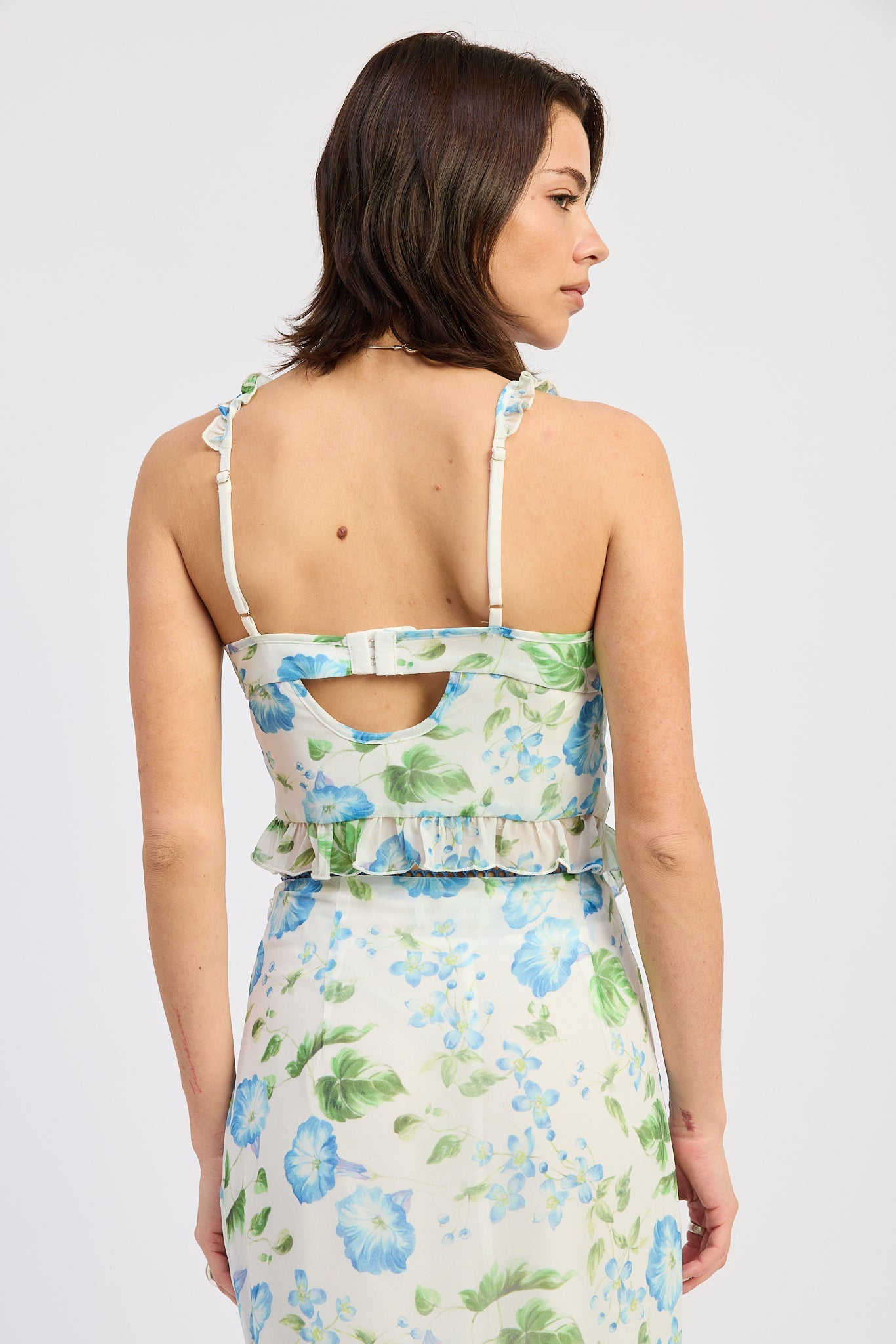 Kyleigh Top in Blue Morning Floral view 3 - Kyleigh Top Reformation