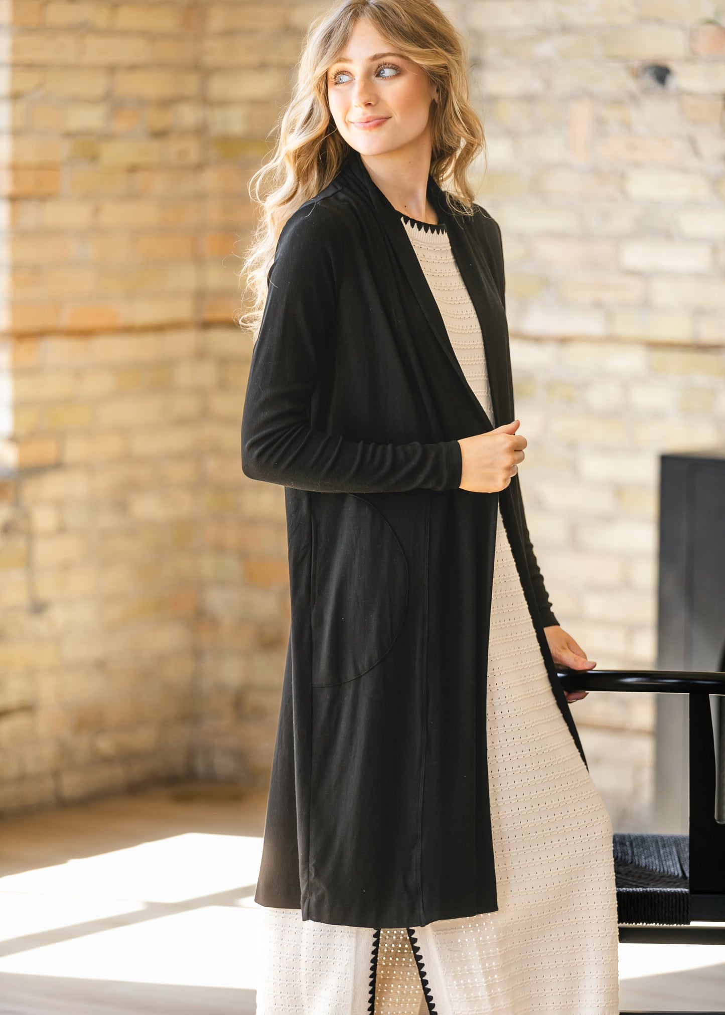 Kylin Open Front Cardigan Top in Black view 10 - Open Cardigan