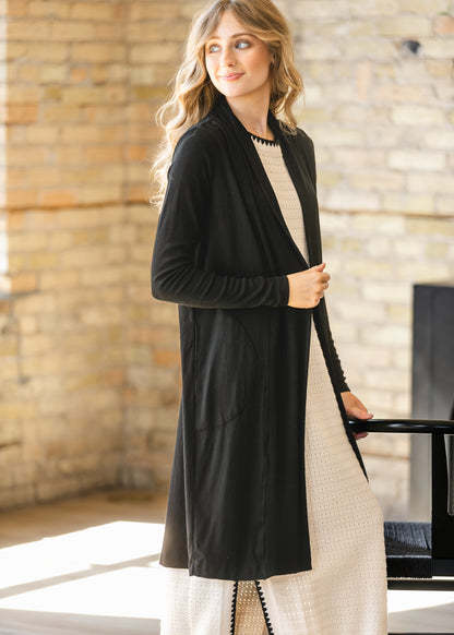 Kylin Open Front Cardigan Top in Black view 10 - Open Cardigan