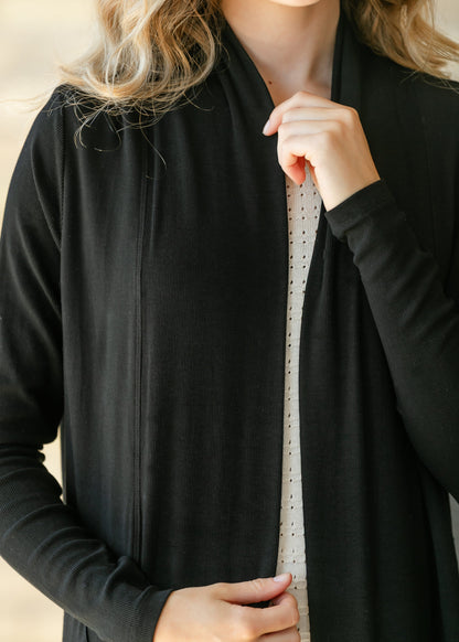 Kylin Open Front Cardigan Top in Black view 12 - Open Cardigan