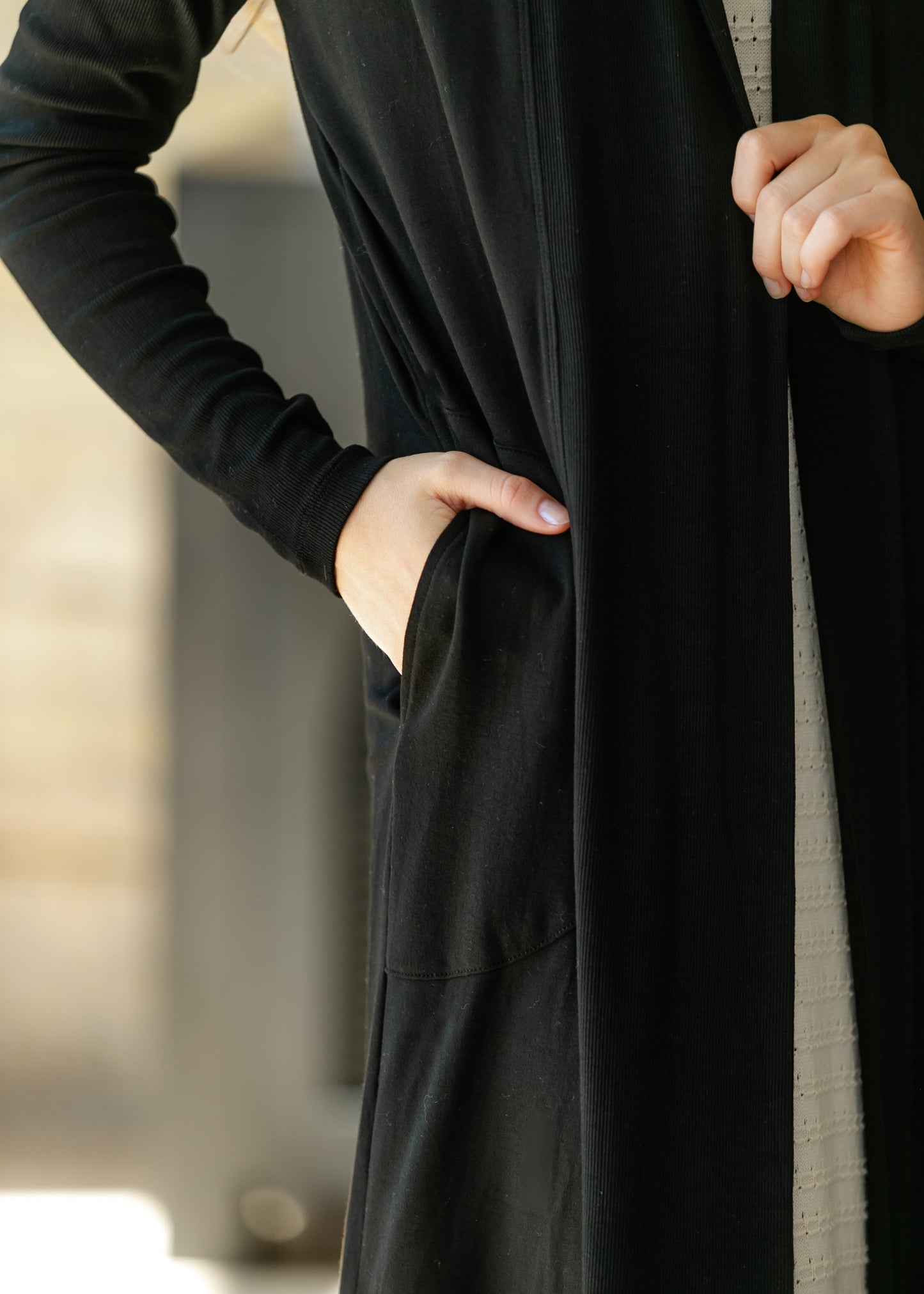 Kylin Open Front Cardigan Top in Black view 13 - Open Cardigan