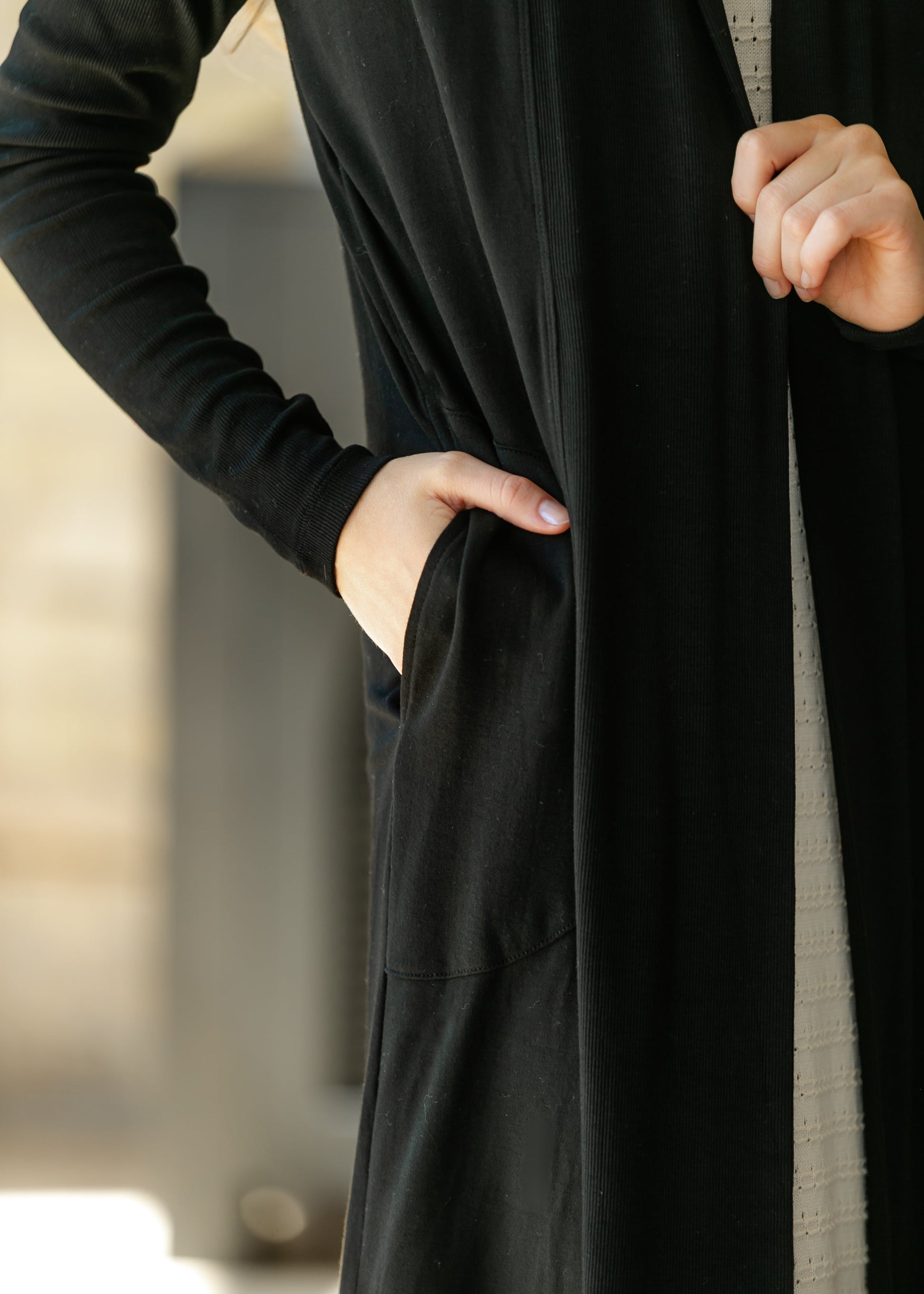 Kylin Open Front Cardigan Top in Black view 13 - Open Cardigan