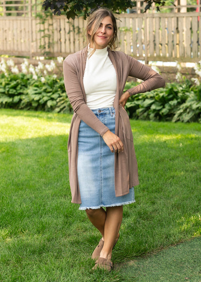 Kylin Open Front Cardigan Top in Chocolate Brown - Open Cardigan
