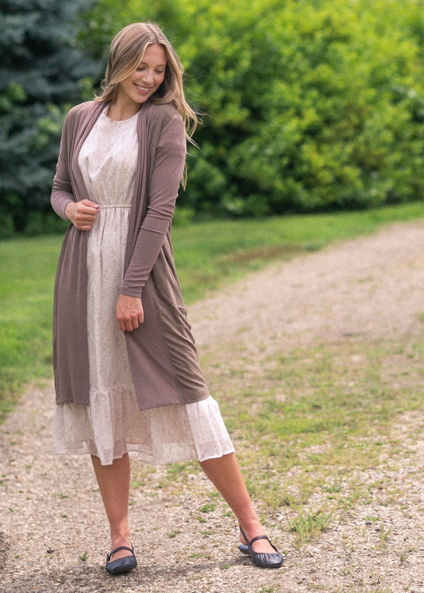 Kylin Open Front Cardigan Top in Chocolate Brown view 3 - Open Cardigan