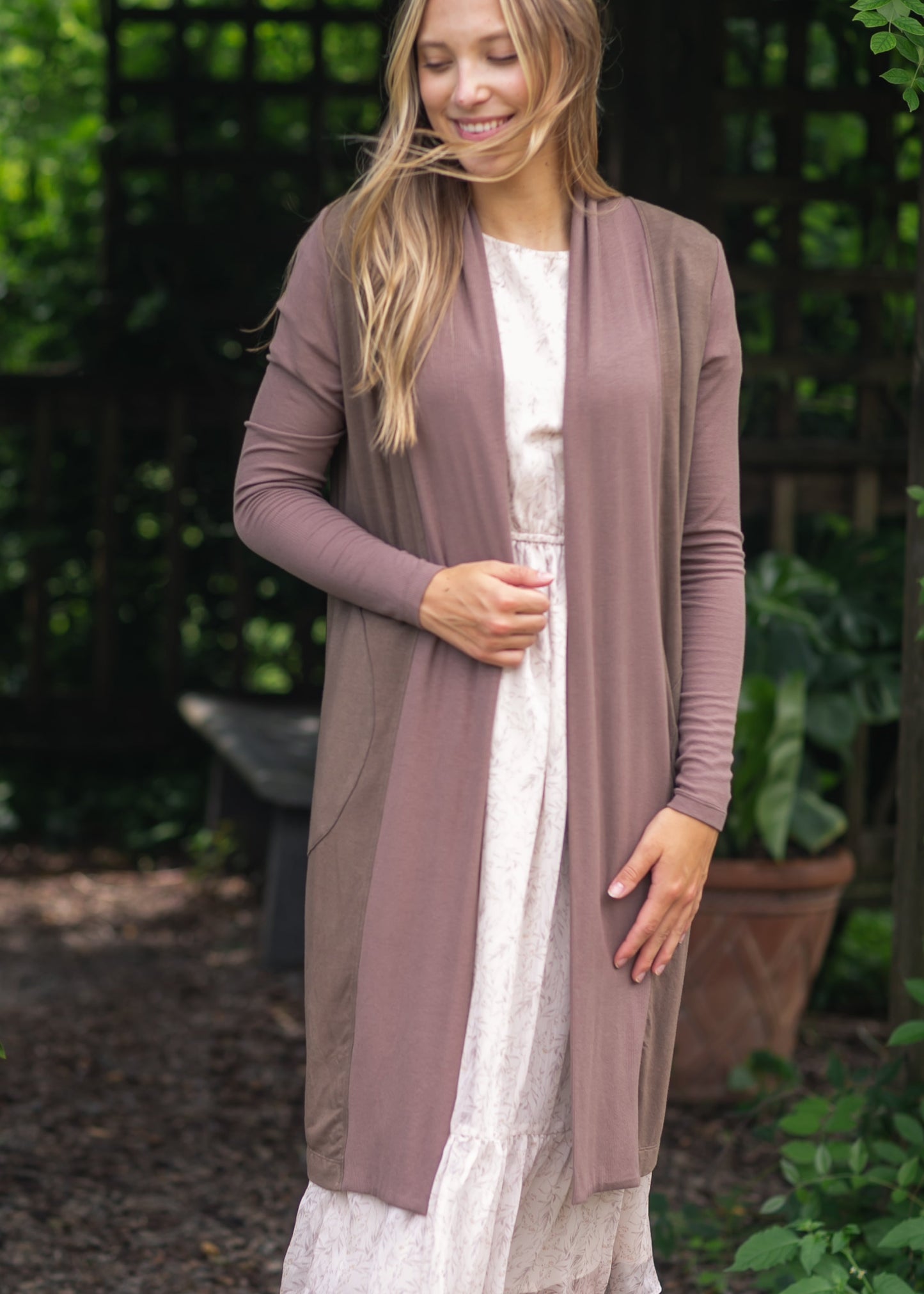 Kylin Open Front Cardigan Top in Chocolate Brown view 4 - Open Cardigan